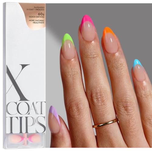 BTArtboxnails XCOATTIPS Pastel French Tip Press On Nails, S Almond, Peach