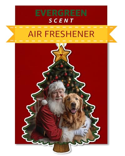 Image of Santa with Golden Retriever Air Freshener - Evergreen Scent - Cute Dog Car Freshener & Holiday Decoration - Pet Friendly, Non-Toxic, Long-Lasting Scent - Great Gift for Pet Lovers - Designed in USA