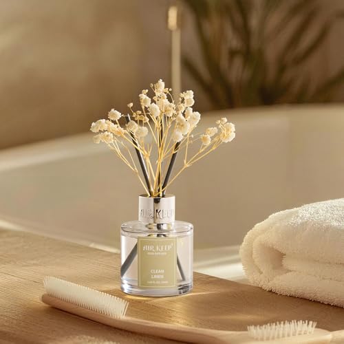 Image of Airkeep Reed Diffuser Set,1.69 fl oz (50 ml) - Clean Linen Oil Diffusers with 8 Reed Sticks,Home Fragrance Reed Diffuser for Bathroom Shelf Decor