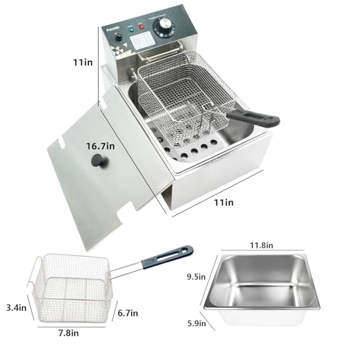 Image of Deep Fryer with Basket Stainless Steel Countertop Electric Fryer for Home and Commercial Use, Oil Fryer with Temperature Control and Double Overheat Protection (6L)