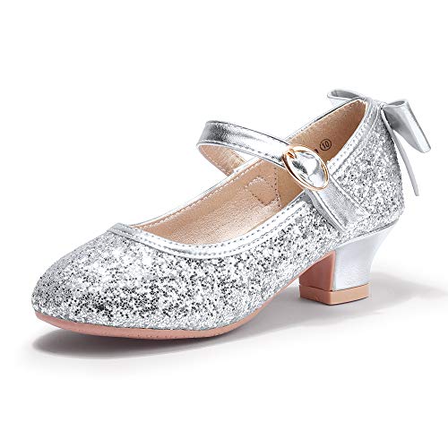 Image of PANDNAINJIA Girls Dress Shoes Toddler Heels Mary Jane Pumps | Little Big Kids Low Heel Flower Girl Bow Wedding Party Church Communion Princess Shoes
