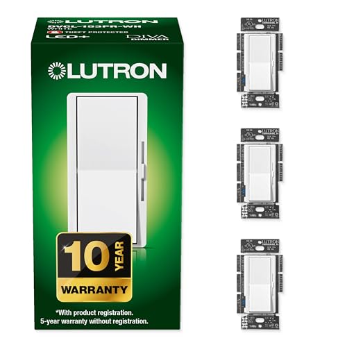 Lutron Diva LED+ Dimmer Light Switch for Dimmable LED, Halogen, and Incandescent Bulbs, 150 Watt, Single-Pole or 3-Way, DVCL-153P-WH-3-A, White, 3 Pack