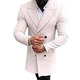 lookwoild Mens Long Double Breasted Trench Coat Gentlemen Formal Wear Jacket Overcoat Outfits Pea Coats (Beige, XL)