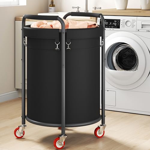 FAVOOSTY Cesto para Ropa Sucia con Ruedas, cesto rodante para Ropa Sucia, Carro Redondo para Ropa Sucia de 190L con 4 Ruedas, Forro Interior extraíble, Estructura de Acero con asa para Dormitorio