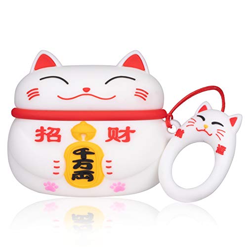 Coralogo Case For Airpods Pro 2019/Pro 2 Gen 2022 Cute,3D Animal Character Silicone Cartoon Airpod Skin Funny Fun Cool Keychain Design Kids Teens Girls Boys Cover Cases Air Pods Pro (White Lucky Cat) #TOP2