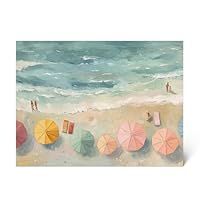 Watercolor Summer Beach Art Print,Pastel Toned Umbrella Wall Art,Pastel Coastal Canvas Print Decor,Vintage Coastal Beach Painting,Summer Ocean Art Beach House Nursery Decor 20x30inch unframed