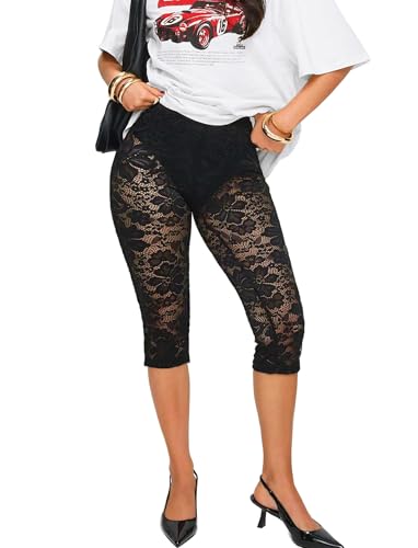 Legging 3/4 en dentelle sexy pour briller en discotheque et tenue de fete chic