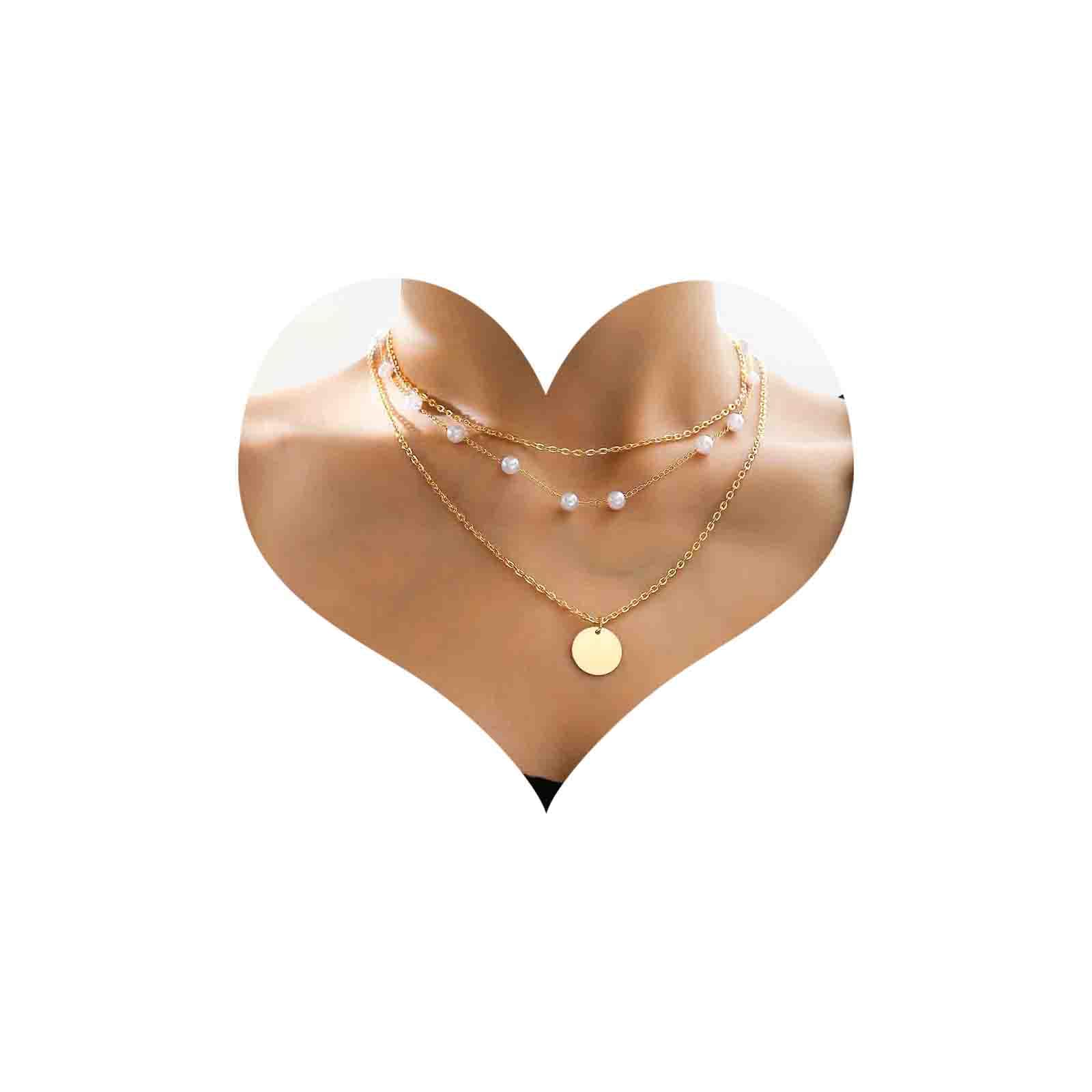 DerviveaBoho Capas Collar De Monedas De Disco Collar De Cadena De Perlas Pequeñas De Oro Collar Colgante De Disco Redondo Collar De Perlas De La Estación De Joyería Gargantilla Para Las