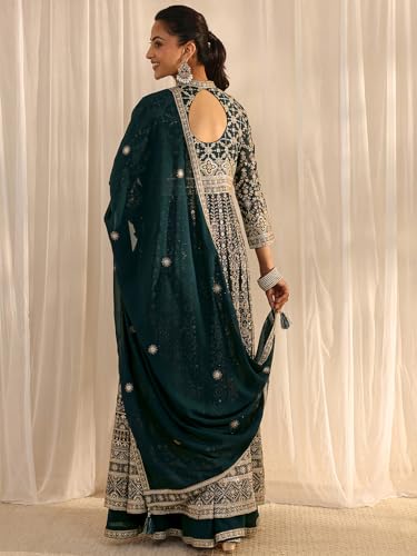 Image of Libas Art Embroidered Georgette Anarkali Kurta With Palazzos and Dupatta | ethnic wear | bridal suit | occasion wear