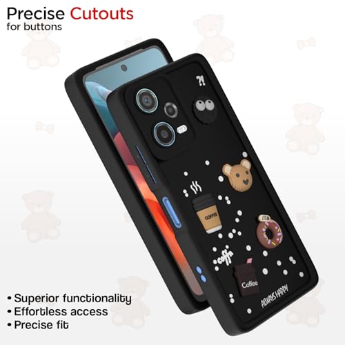Image of Pikkme Back Cover for Redmi Note 12 | Cute Fun Cartoon 3D Bear Silicone Full Body Protection Bumper Case (Black)