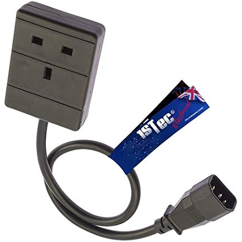 1STec 0.5m Short 50cm 10A IEC C14 Plug to Standard 1 GANG UK Trailing 3 Pin Socket C13 Mains Power Converter Adaptor Lead (0.5 Metre, Black) Cover