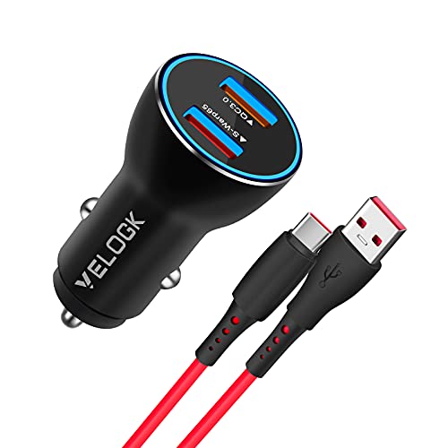 Best VELOGK 65W Warp Car Charger [10V/6.5A] for OnePlus 8T/9R/9/9 Pro/8 Pro/8/7 Pro/7T/7T Pro/6T/5T/Nord N10 5G, Warp Charge 65 Car Charger Adapter with USB A-to-C Warp Charging Cable (1M/3.3ft)