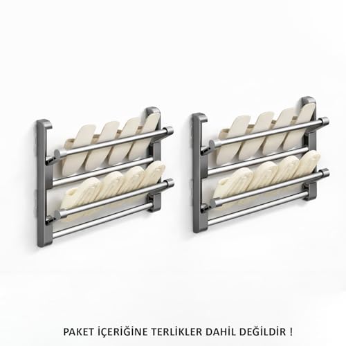 2 Bölmeli Metal Duvara Monte Katlanabilir Terlik Ayakkabı Standı 50 CM 2 Adet AL5463