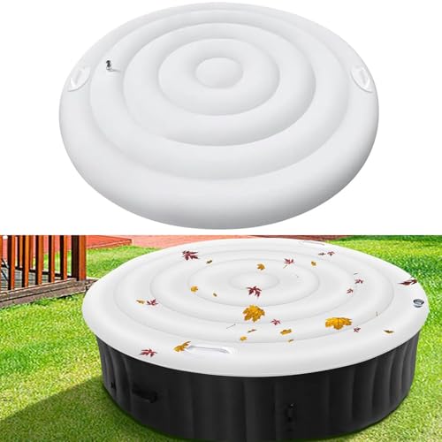5.3Ft Inflatable Hot Tub Cover with Handel Round for Hot Tubs Spas Foldable Protective Rain Overflow Cover for Outdoor Inflatable Hot Tubs