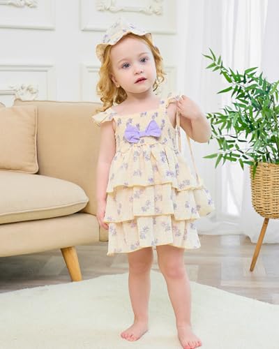 Toddler Girl Summer Dress Infant Baby Girl Casual Clothes Sleeveless Bowknot Beach Sundress with Hat2