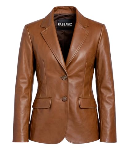 Leather Blazers for Women - Blazers for Women Business Casual - Real Lambskin Blazer Jackets for Women's (US, Alpha, Medium, Regular, Regular, Brown)