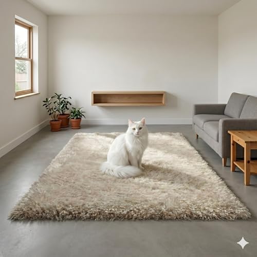 Image of Luxury Shaggy Area Rug, Ultra Soft 1.5 Inch High-Pile Plush Carpet for Bedroom, Fluffy Non-Slip Room Decor, Large Shag Rug for Nursery & Living Room(3x5 Feet, ivory90)