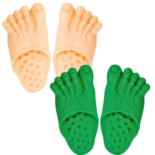 2 Pairs Barefoot Funny Feet Slippers, Halloween Realistic Big Foot Shoe Covers, Giant Barefoot Silicone Slippers for Cosplay Holiday Quirky Costumes