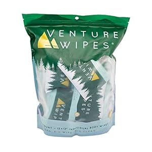 Venture Wipes Tea Tree Oil Body Wipes – Adventure Wipes for Adults – Biodegradable Cleansing Wipes with Aloe and Vitamin E – Camping Essentials – Individually Wrapped Body Wipes – 25 Count Bag