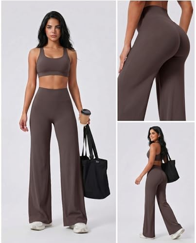 Image of Coume 2 Pack Women Workout Leggings Straight Wide Leg No Front Seam Yoga Gym Pants High Waist Buttery Soft Stretch Leggings
