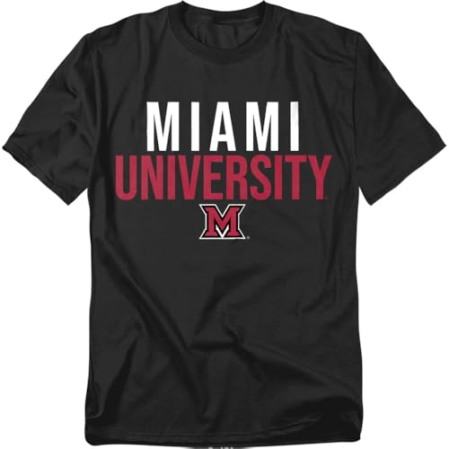 Miami University Official Ohio Stacked Unisex Adult T-Shirt Black Small