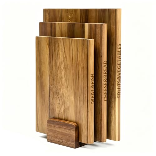 Set de 3 tablas de cortar rectangulares de madera de acacia miniatura 1