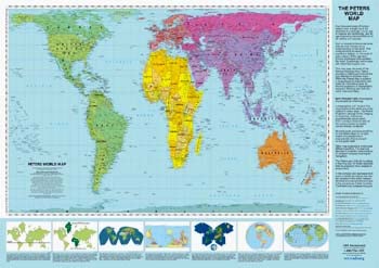 Peters Equal Area World Map 24x36 inches; with panels - laminated