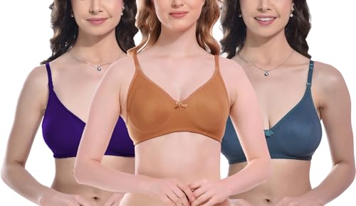 Image of FIMS - Fashion is my style Women Cotton Blend Non-Padded Bra Non-Wired Mould Seamless Cup Solid Bras Cup-B Pack of 1, Multicolor