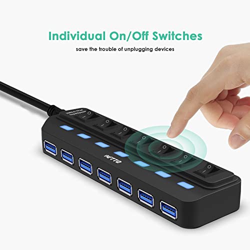 Ivetto Usb Hub 3.0,7-Port Usb Hub Usb Splitter With 3Ft Long Cable And Individual Led Switches For Laptop, Pc, Macbook, Mac Pro, Mac Mini, Imac, Surface Pro And More Usb Devices #TOP4