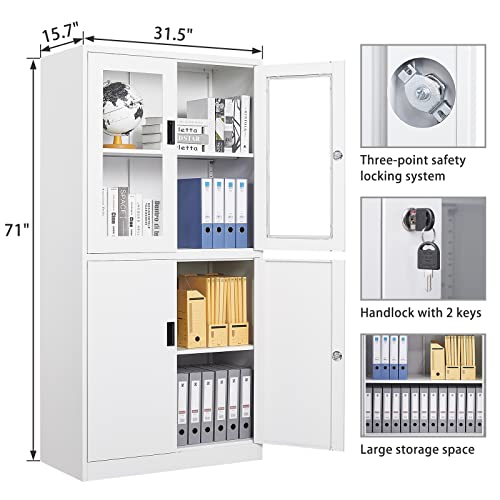 Sisesol Storage Cabinet With Doors And Shelves,Display Cabinet With Glass Doors, Freestanding Kitchen Pantry Cabinet With Glass Doors And Shelves For Home Office, Pantry,Kitchen Bathroom #TOP6