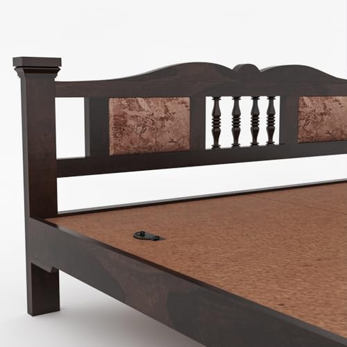 Image of Sheesham Wood King Size Bed | Wooden Double Bed Palang Without Storage | Walnut Finish | Master Bedroom | Guest Room | DIY Assembly | with Headboard