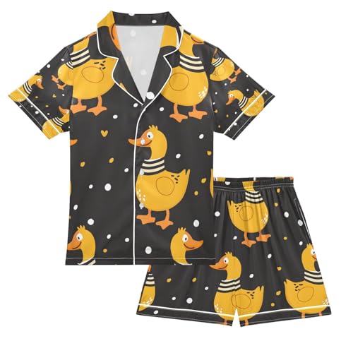 senya Duck with Scarf Satin Summer Pajama Sets Silk Short Sleeve Button Down Sleepwear