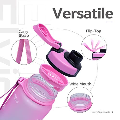 Image of Elvira 32oz Large Water Bottle with Motivational Time Marker & Removable Strainer,Fast Flow BPA Free Non-Toxic for Fitness, Gym and Outdoor Sports