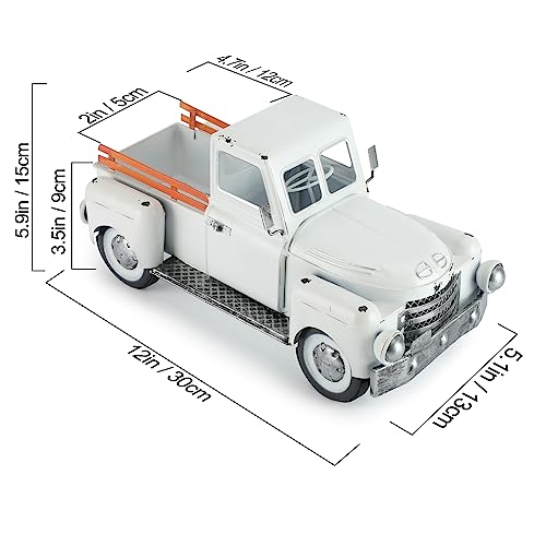 Farmhouse-White-Truck-Decor-Vintage-Metal-Truck-DecorRustic-OutdoorIndoor-Pickup-Truck-PlanterDecorative-Tabletop-Storage-Farm-Table-Trucks-Decor-Car-Model-Gift