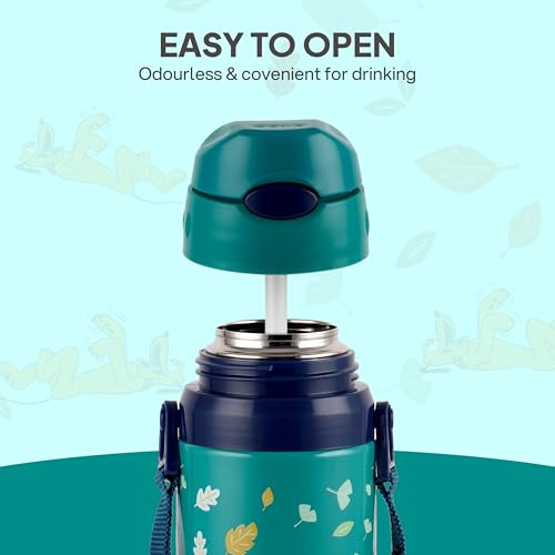 Image of CELLO Kidzbee Autumn 600 Pluto Design Insulated Kids Sipper Water Bottle 600 ml |Food Grade, 3D Touch & Feel Design, BPA Free, Leakproof Easy Press Open Flip Top Cap Insulated Kids Water Bottle
