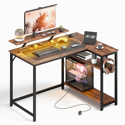 Bureau gain de place LED connecté contre le désordre des câbles Mondeer en L
