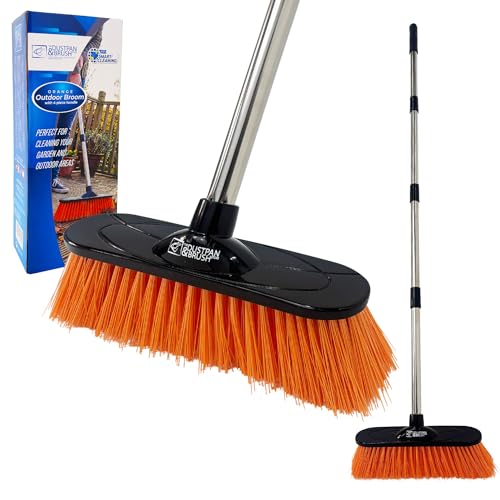 Durable Garden Broom Outdoor Brush with Strong Handle and Stiff PVC Hard Bristle Broom Yard Brush Heavy Duty Outdoor Stiff Sweeping Yard Sweeper for Garden Patio Driveway