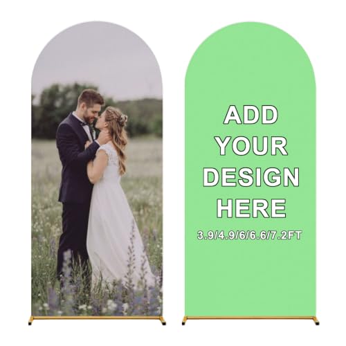 UNJOOES Custom Arch Cover Personalized Photo Backdrop Covers 3.9-7.2 FT Customized Image Text for Birthday Graduation Wedding Party Ceremony Event Decoration, Light-Green 7.2 ft