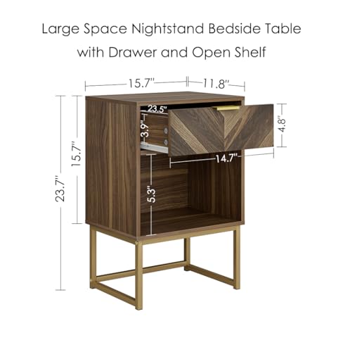 Image of Masupu Nightstand,Modern Night Stand Boho Farmhouse Wood Bedside Table with Storage Drawer Side End Table for Bedroom,Living Room,Office,Walnut Brown