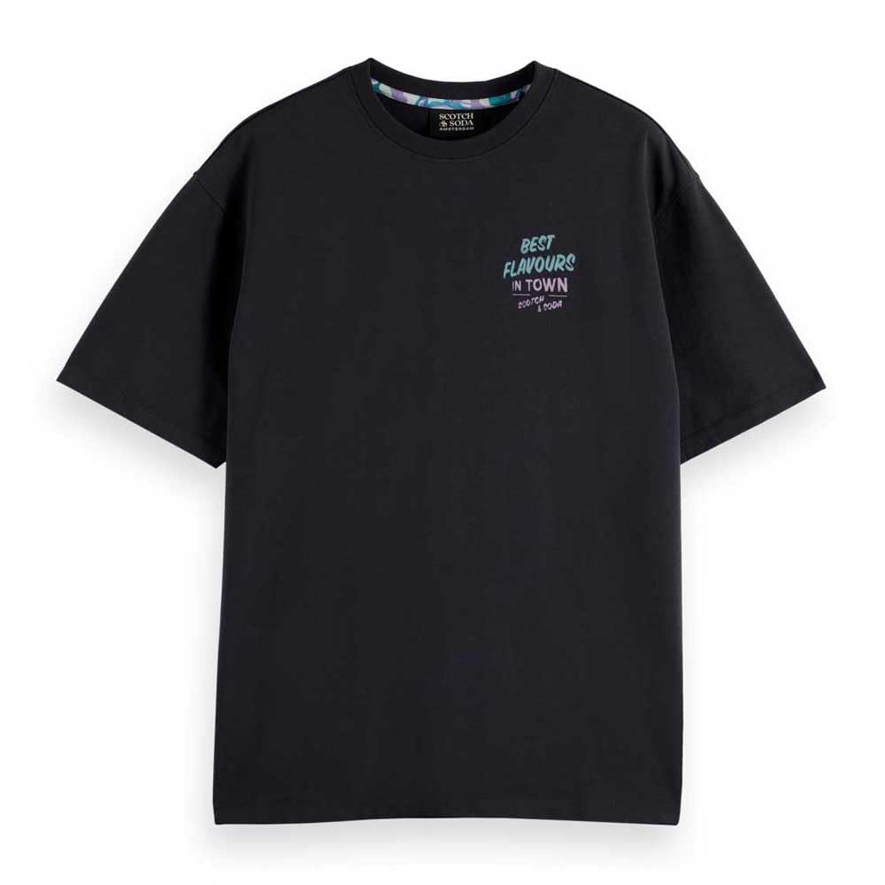 Scotch & Soda Men's Relaxed Fit Front and Back Artwork T-Shirt, Washed Black, L