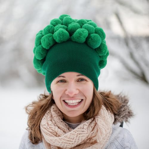 Gorro de brócoli Sosoport con aislamiento térmico cómodo de punto y pompón grande 5