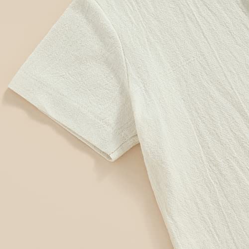 Gueuusu Baby Boy Girl Summer Clothes Toddler Cotton Linen Short Sleeve Button Up Dress Shirt Shorts Set 2PCS Outfit4