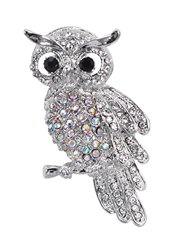 Image of Gyn&Joy Womens Crystal Rhinestones Perched Owl Bird Brooch Pin
