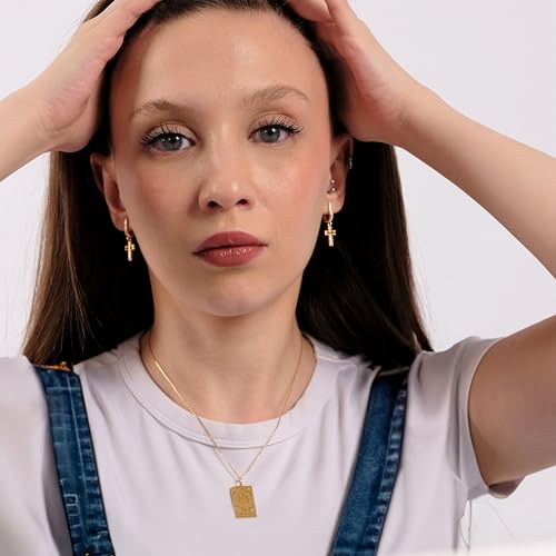 18K Gold Vermeil Cross Huggie Hoop Earrings, Religious Jewelry, Gold Cross Earrings, Dangle Christian Jewelry, Birthday Gift4