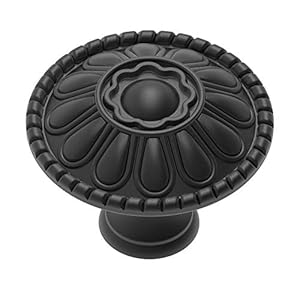 trust4care 4 Pack of Matt Black Kitchen Cabinet Knobs Pulls Matte Round Farm House Dresser Knob Drawer Handles for Vintage Closet Door Victorian Floral Pattern