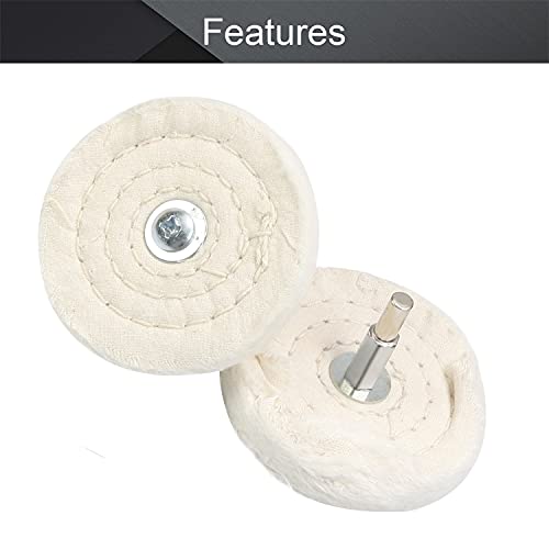 Image of Utoolmart 6 Pcs 3-Inch Buffing Polishing Pad Wheels Cotton with 1 /4-inch Handle for Manifold Aluminum Stainless Steel Chrome