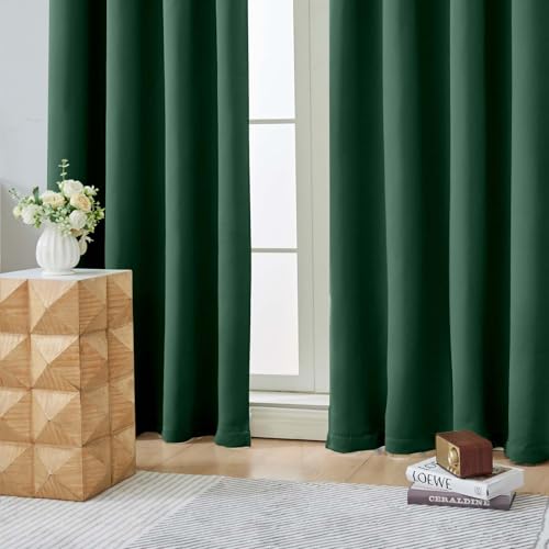 Image of Aiyufeng Ever Green Short Blackout Curtains for Bedroom 54 Inches Long 2 Panels Set, Solid Thermal Insulated, Energy Saving Window Treatment Curtains Blackout Drapes, W40 x L54 Inch, Ever Green