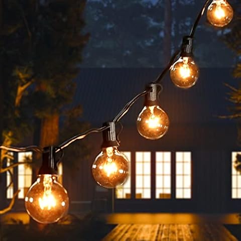 51FT Outdoor String Lights Mains Powered with 50+5(Spare) G40 Warm White Tungsten Bulbs, Epicflare Waterproof Garden Festoon Lights, for Outside Vintage Decoration Pergola Veranda Patio Backyard Party Cover