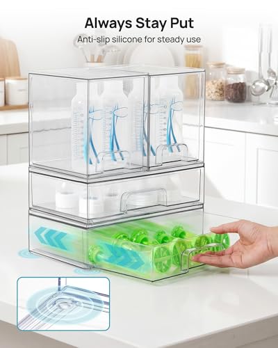 Image of Vtopmart 8 Pack Stackable Storage Drawers Set, Clear Plastic Organizer Bins for Baby Bottle, Beauty Supplies Storage, Ideal for Kichen Countertop, Vanity, Bathroom, Cabinet, Pantry Organization