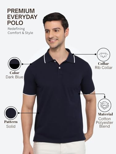 Image of Park Avenue Men Slim Fit Solid Pattern Cotton Polyester Blend Half Sleeve Polo Neck Casual T-Shirt